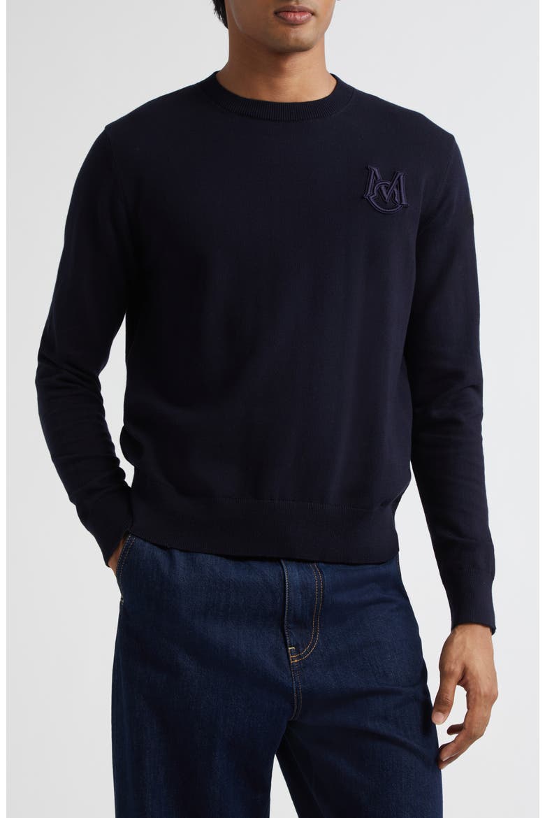 Monogram Cotton Crewneck Sweater, Main, color, NAVY/ NAVY