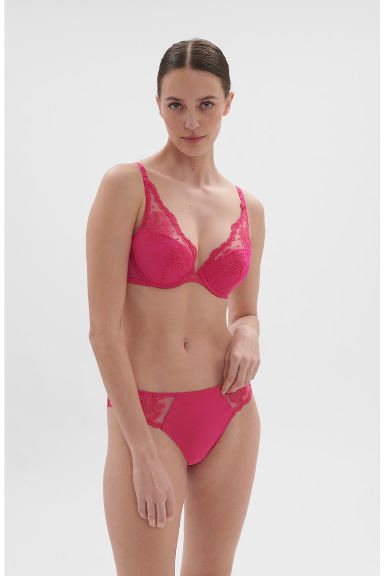 Intrigue Embroidered Bikini, Alternate, color, DISCO PINK