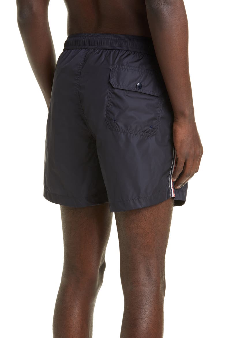 Logo Stripe Swim Trunks, Alternate, color, NAVY