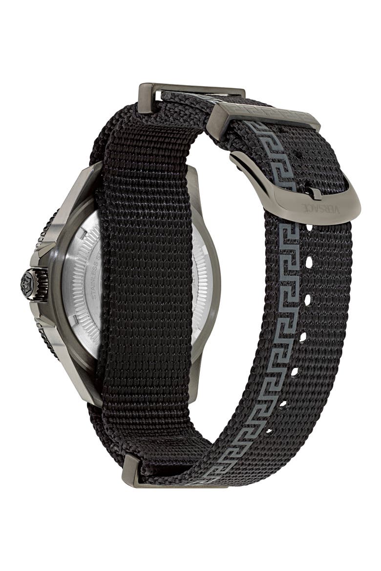 Greca Force Fabric Strap Watch, 42mm, Alternate, color, GUNMETAL