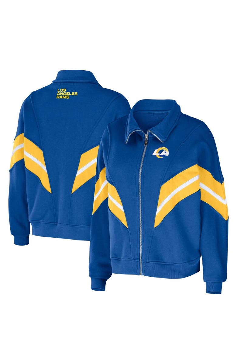 WEAR by Erin Andrews Women's WEAR by Erin Andrews Royal Los Angeles Rams Yarn Dye Stripe Full-Zip Jacket, Main, color, 