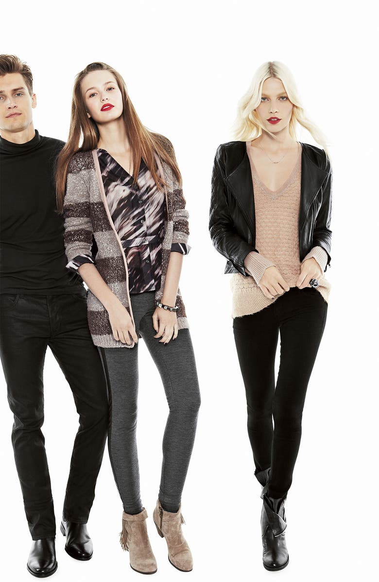 Trouvé Quilted Panel Leather Moto Jacket, Alternate, color, 