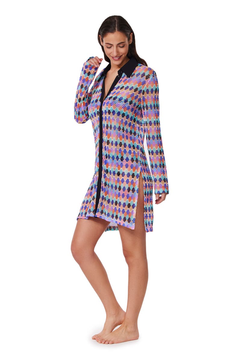 Gottex Retro Riviera Netted Crochet Buttoned Tunic Cover-Up, Alternate, color, Multi