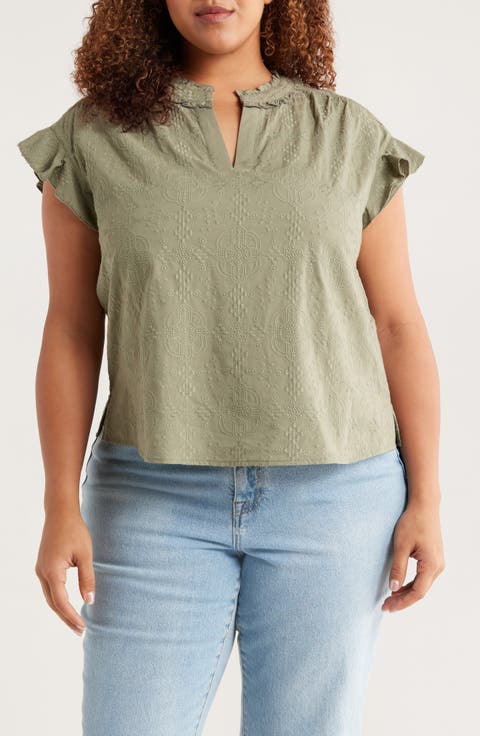 Cap Sleeve Woven Shirt (Plus)