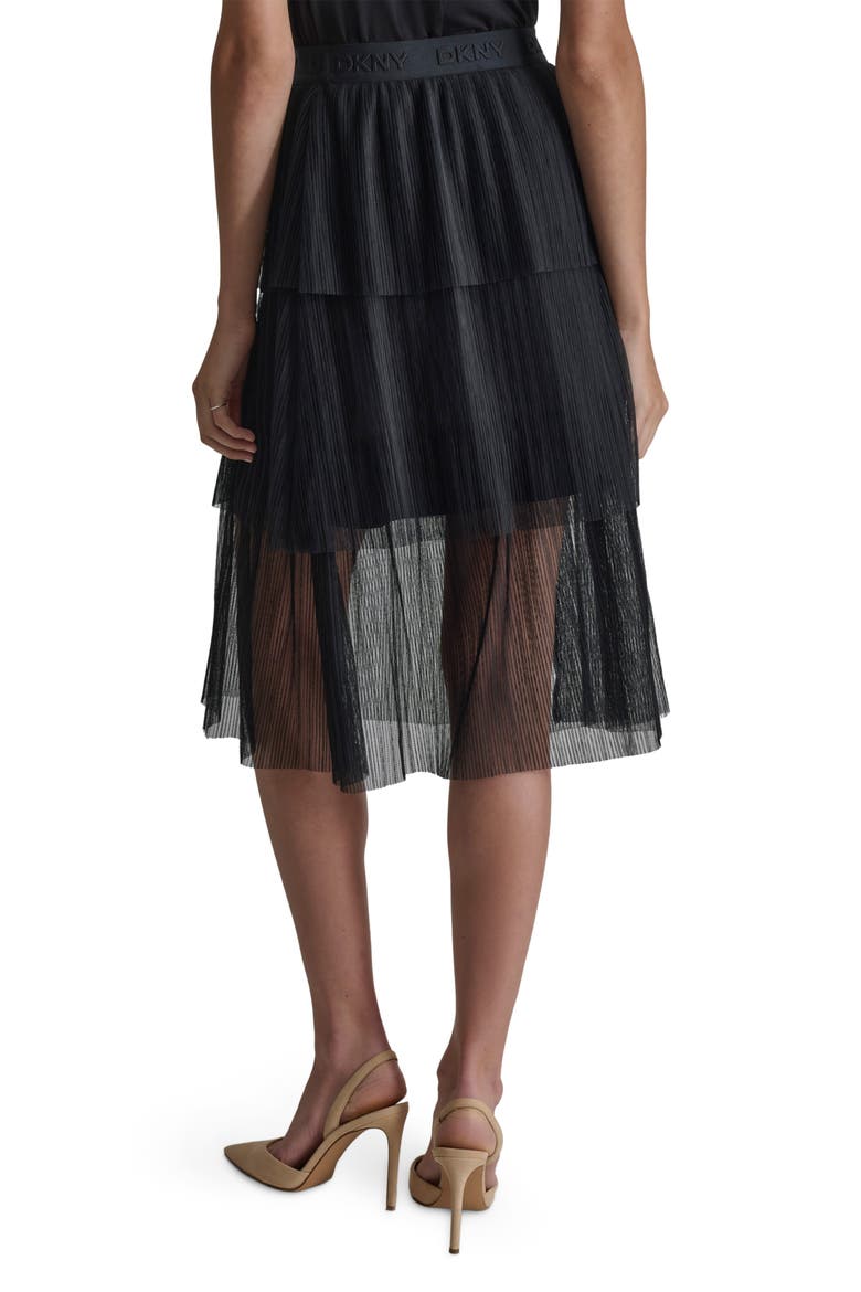 Tiered Plissé Mesh Skirt, Alternate, color, BLACK