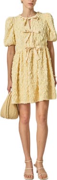 English Factory Crinkled Puff Sleeve Tie Front Minidress