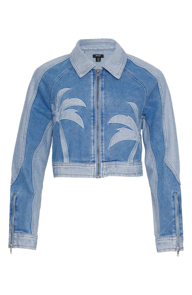 NASTY GAL Palm Cutwork Crop Denim Jacket, Alternate, color, 