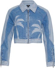 NASTY GAL Palm Cutwork Crop Denim Jacket