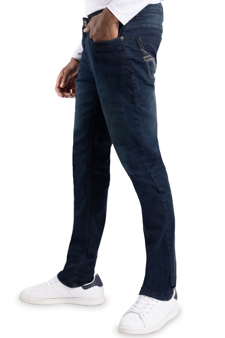 Saddle Stitch Modern Fit Denim Jeans, Alternate, color, BLUE BLACK