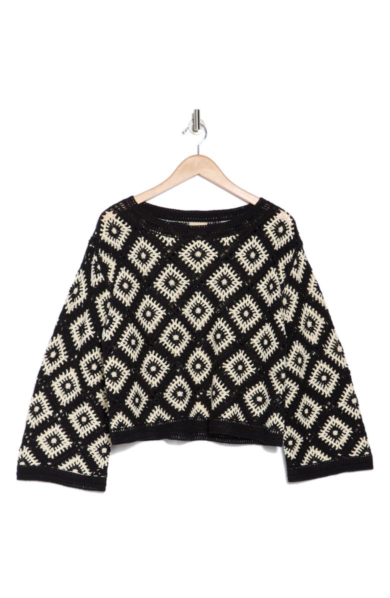 ELIE ELIE TAHARI Flared Sleeve Crochet Sweater, Alternate, color, 