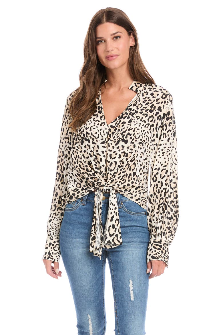 Print Tie Front Top, Alternate, color, CHEETAH
