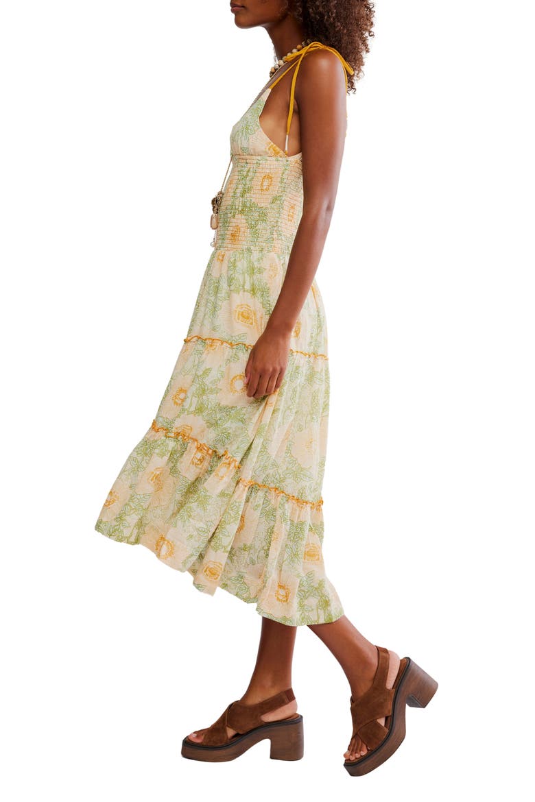 Adriel Tie Strap Tiered Midi Dress, Alternate, color, IVORY COMBO