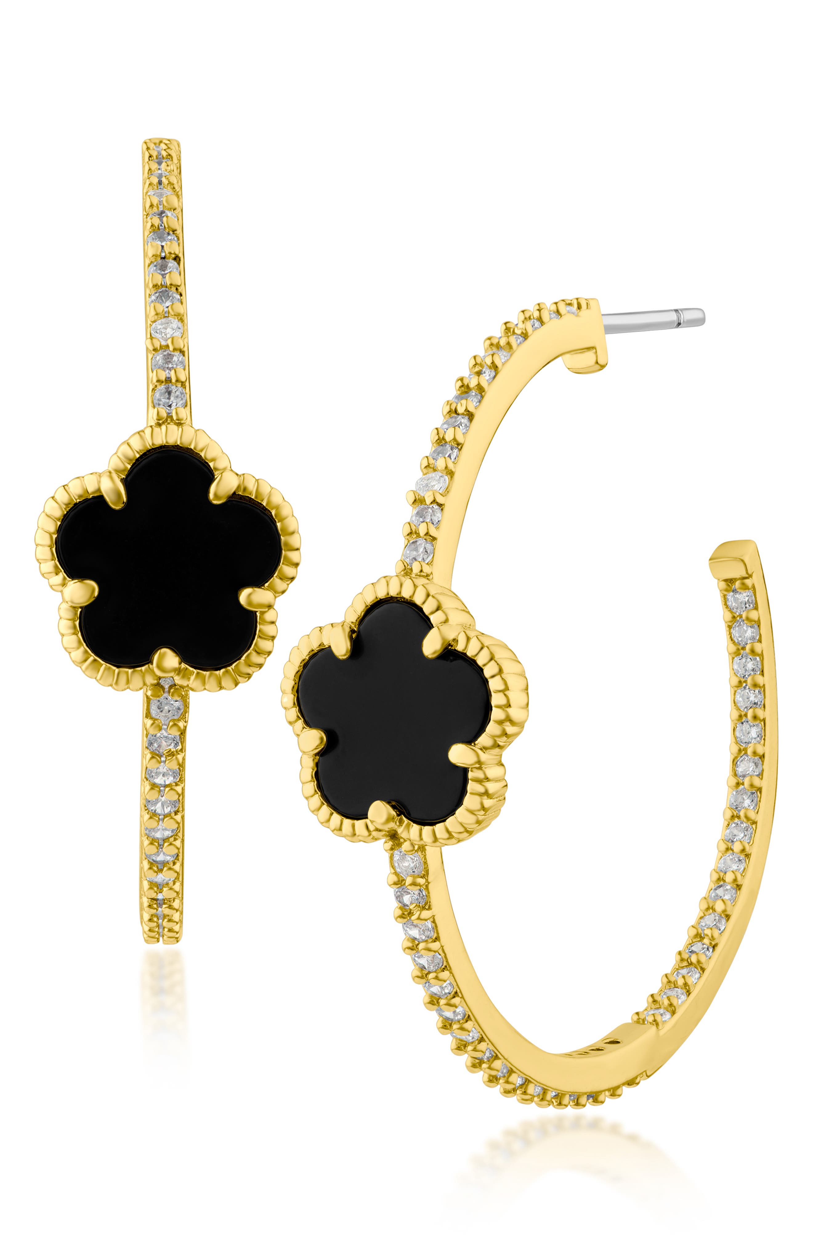 CZ by Kenneth Jay Lane Pavé Clover Hoop Earrings