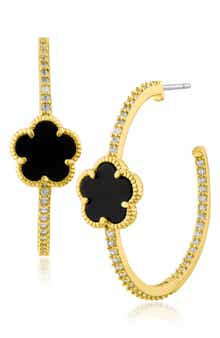 CZ by Kenneth Jay Lane Pavé Clover Hoop Earrings