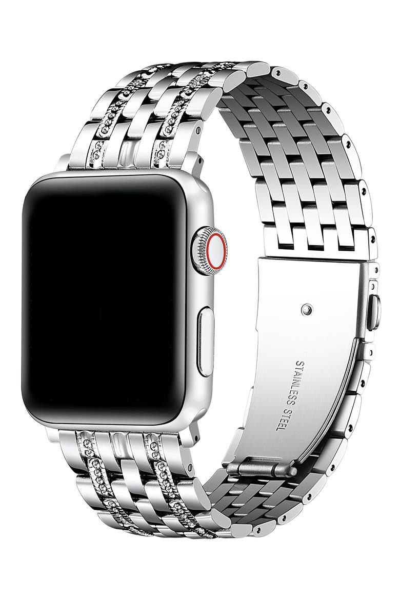 Remy Rhinestone & Stainless Steel Apple Watch® Watchband, Alternate, color, SILVER