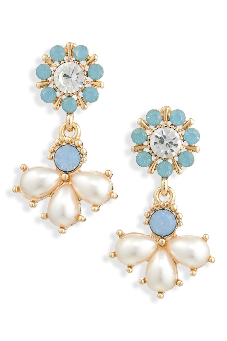 Faux Pearl Flower Drop Earrings, Main, color, BLUE MULTI