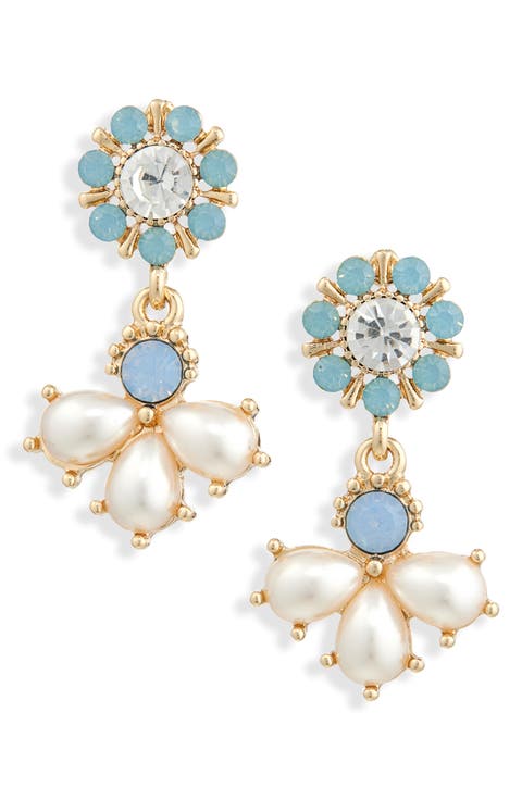 Faux Pearl Flower Drop Earrings