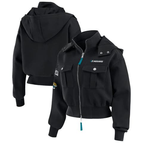Women's WEAR by Erin Andrews  Black Jacksonville Jaguars Patch Pocket Cropped Full-Zip Bomber Jacket