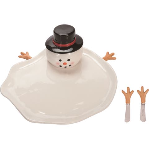 Dolomite White Christmas Melted Snowman Plate Set of 4 Trays