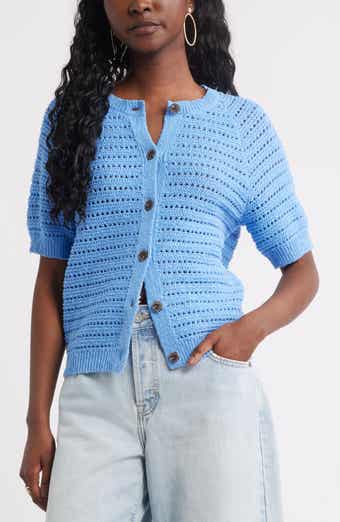 Treasure & Bond Open Stitch Short Sleeve Cotton Cardigan