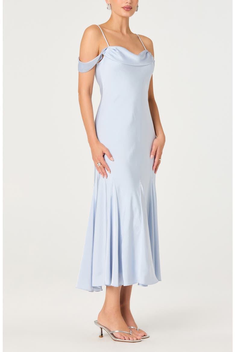 Araxie Cold Shoulder Satin Midi Dress, Alternate, color, LIGHT BLUE