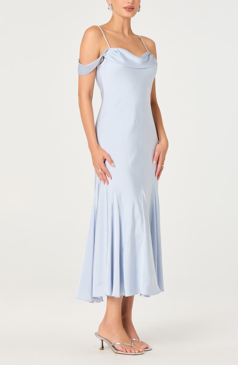 ASTR the Label Araxie Cold Shoulder Satin Midi Dress, Alternate, color, Light Blue