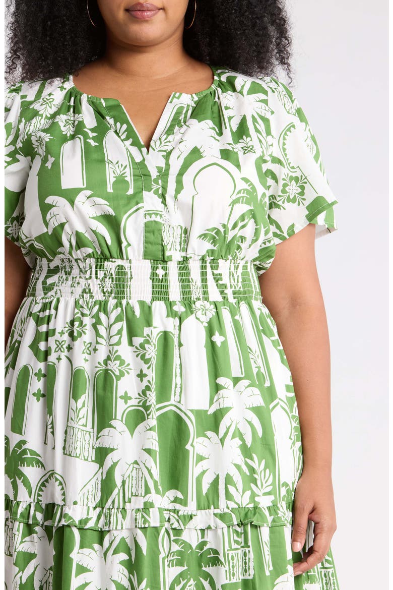 Nal City Palmer Tiered Cotton Poplin Maxi Dress, Alternate, color, WHITE/ OLIVE GREEN