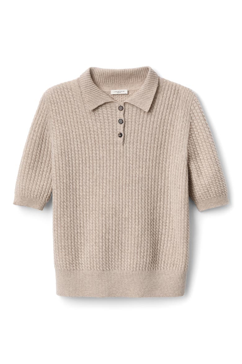 Cable Polo Sweater, Alternate, color, TAUPEMELANGE