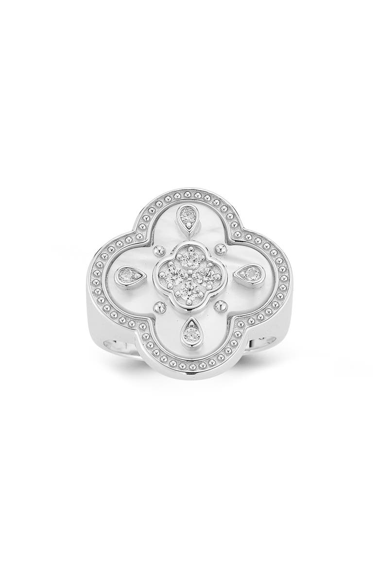 Clover Signet Ring, Main, color, SILVER
