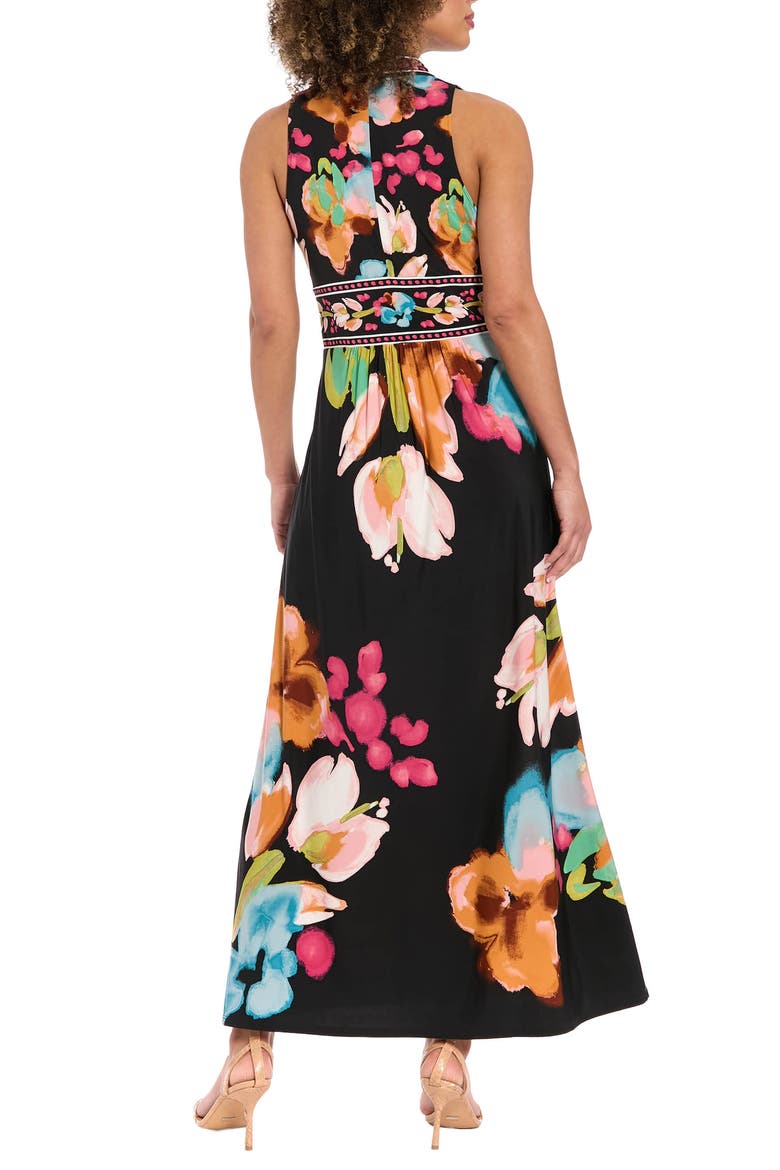 V-Neck Maxi Dress, Alternate, color, BLACK/ CORAL