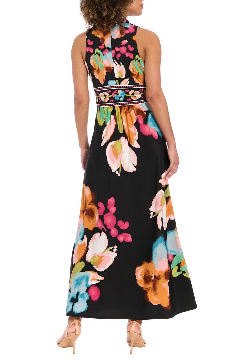 London Times V-Neck Maxi Dress, Alternate, color, Black/ Coral