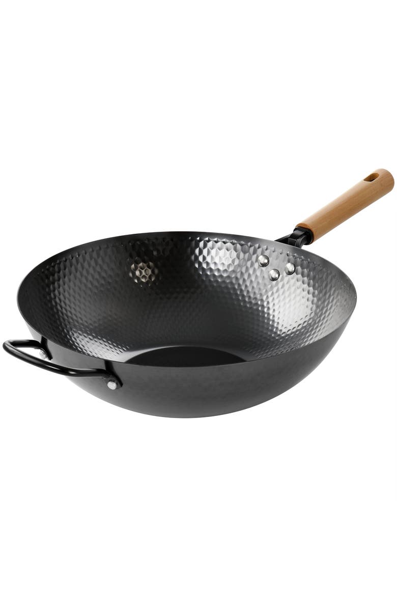 OSTER Bressler 13.5in Nonstick Carbon Steel Wok with Wooden Handle, Main, color, Black
