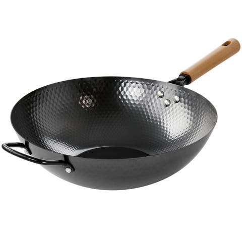 Bressler 13.5in Nonstick Carbon Steel Wok with Wooden Handle