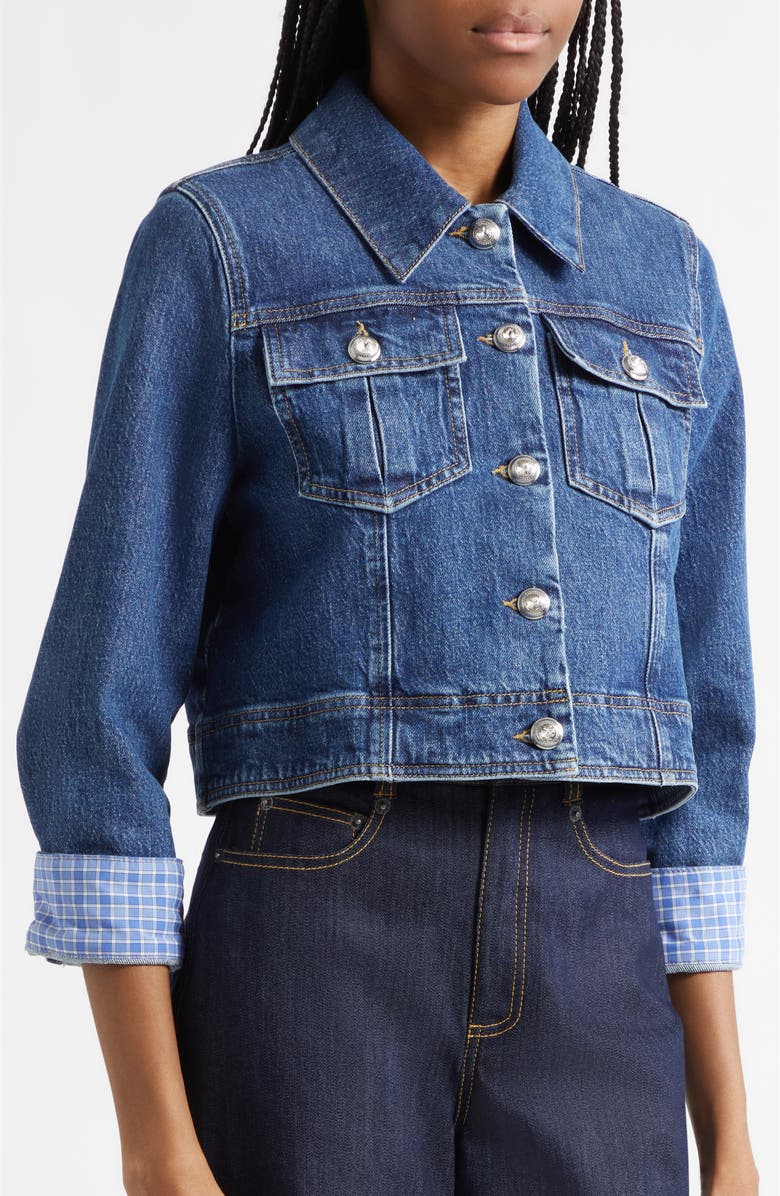 Cinq à Sept Lexie Crop Denim Jacket, Alternate, color, Bleu Crush/ Ultramarine Multi