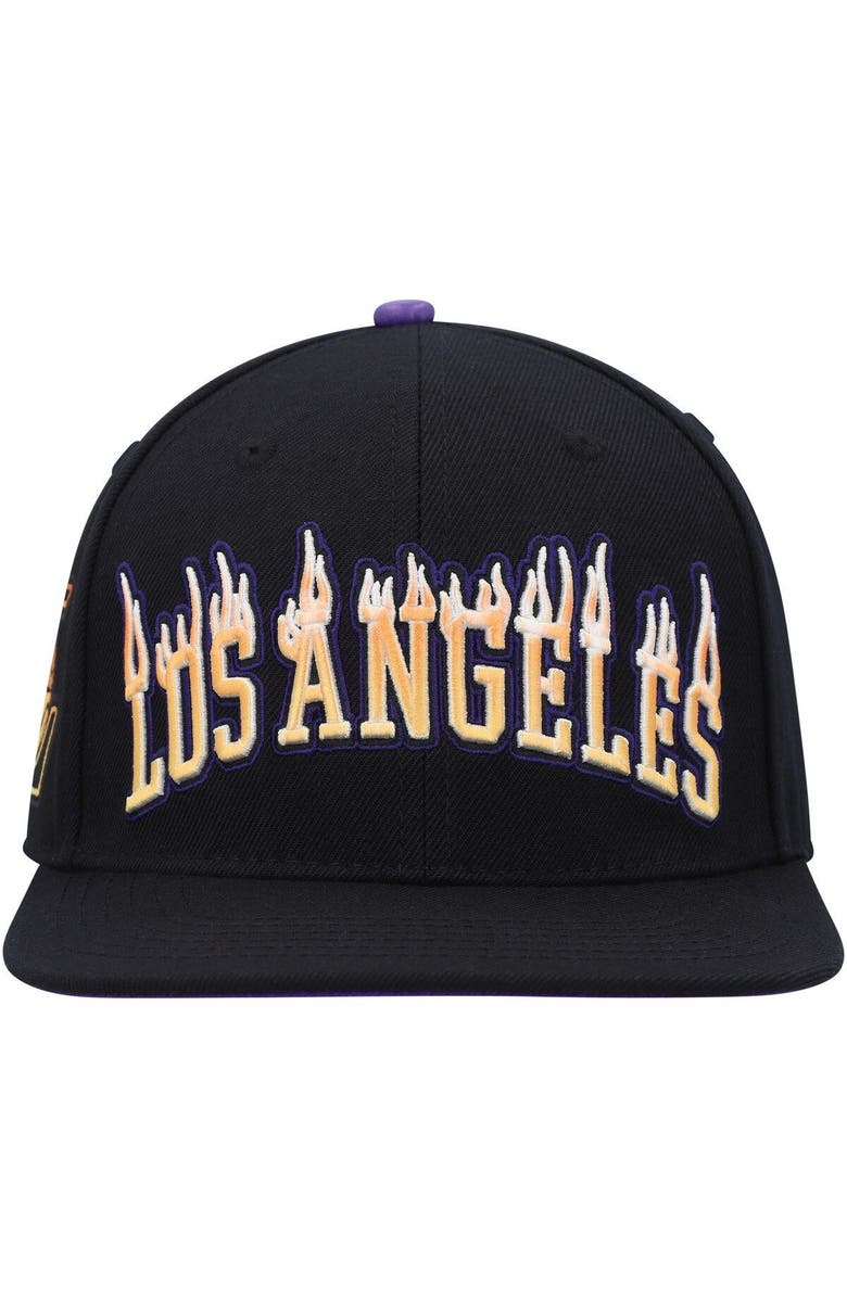 PRO STANDARD Men's Pro Standard Los Angeles Lakers Black Flames Snapback Hat, Alternate, color, Black