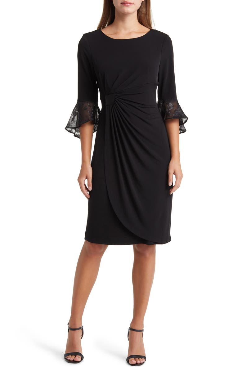 Connected Apparel Long Sleeve Faux Wrap Cocktail Dress, Main, color,