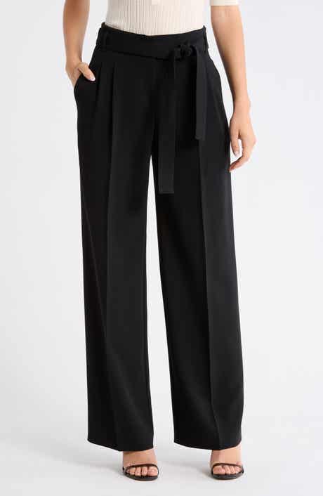 BOSS Tapiana Pleated Tie Waist Straight Leg Pants