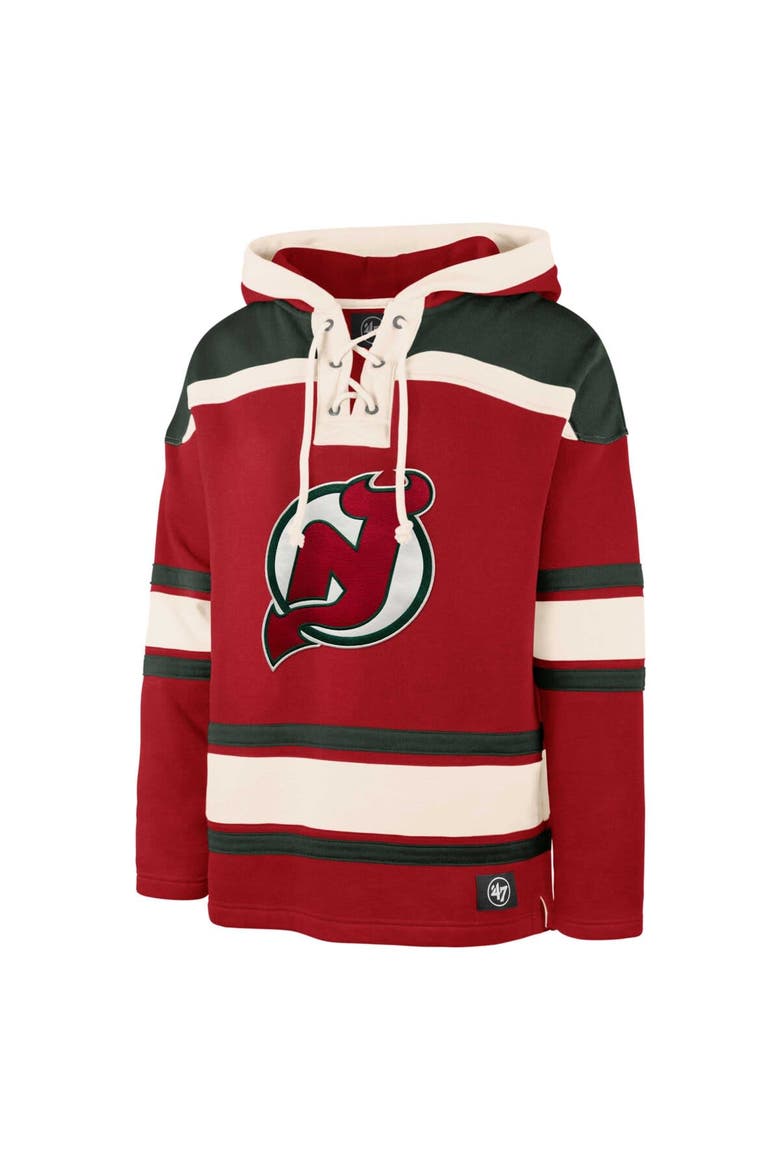 Men's '47 Martin Brodeur Red New Jersey Devils Retired Player Name & Number Lacer Pullover Hoodie, Alternate, color, Red