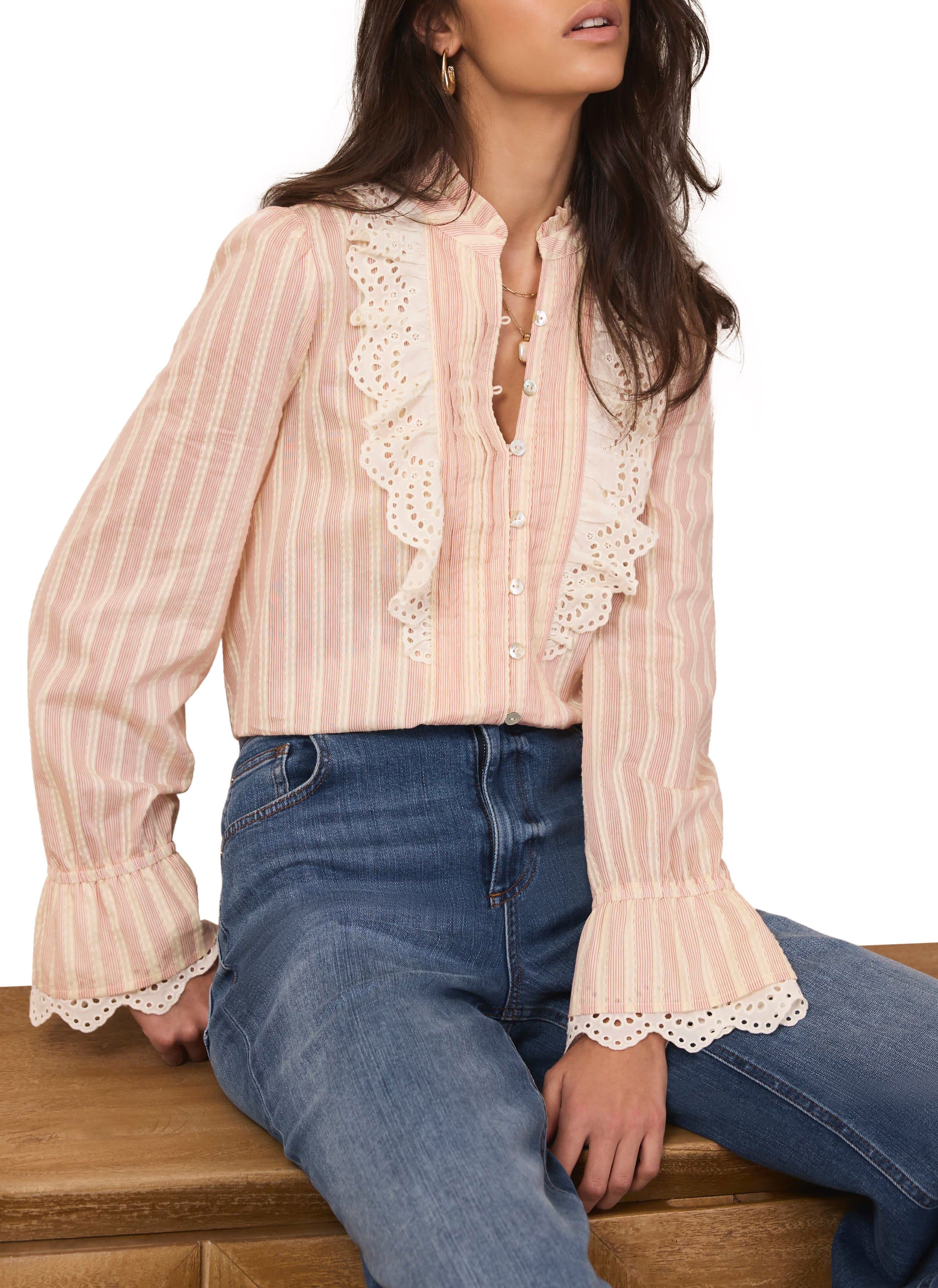 Striped Broderie Trim Blouse