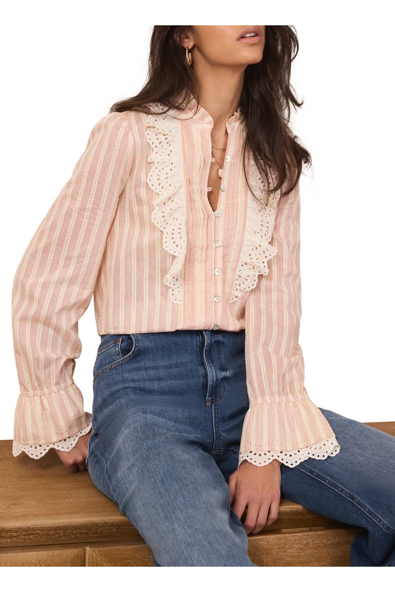 Striped Broderie Trim Blouse, Main, color, Light Pink