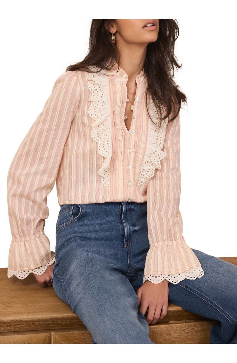 MINT VELVET Striped Broderie Trim Blouse, Main, color, Light Pink