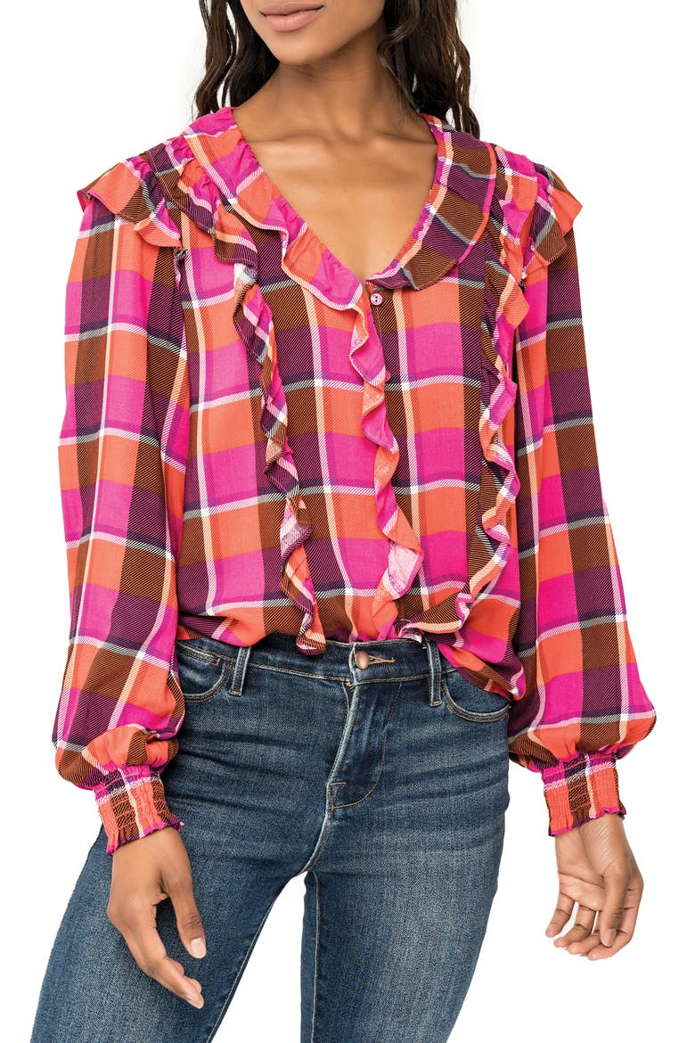 Plaid Ruffle Shirt, Main, color, PINK PLAID