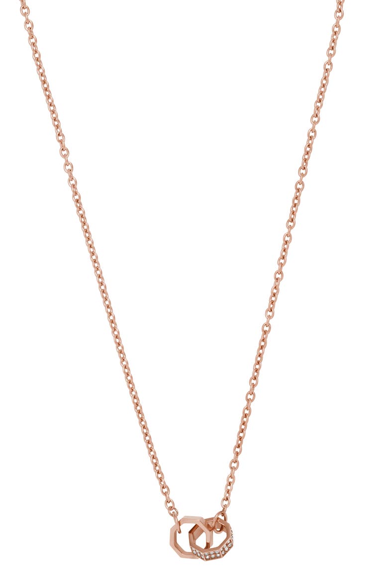 Octagon Link Cubic Zirconia Charm Necklace, Main, color, COPPER