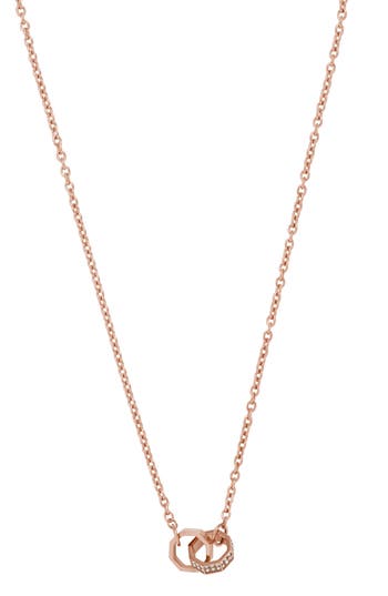 Emporio Armani Octagon Link Cubic Zirconia Charm Necklace In Copper