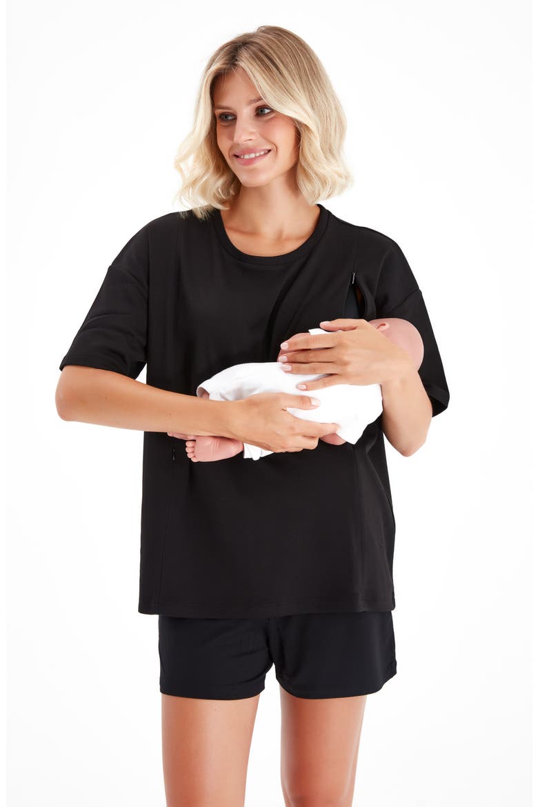 Anytime Anywhere Side Zip Maternity/Nursing T-Shirt, Alternate, color, BLACK