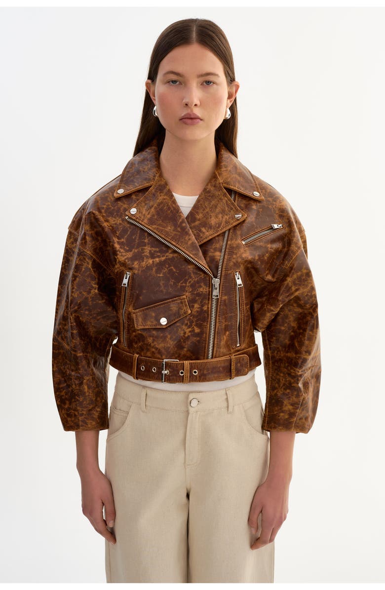 LAMARQUE Vinnie | Leather Cropped Biker Jacket, Main, color, Brown
