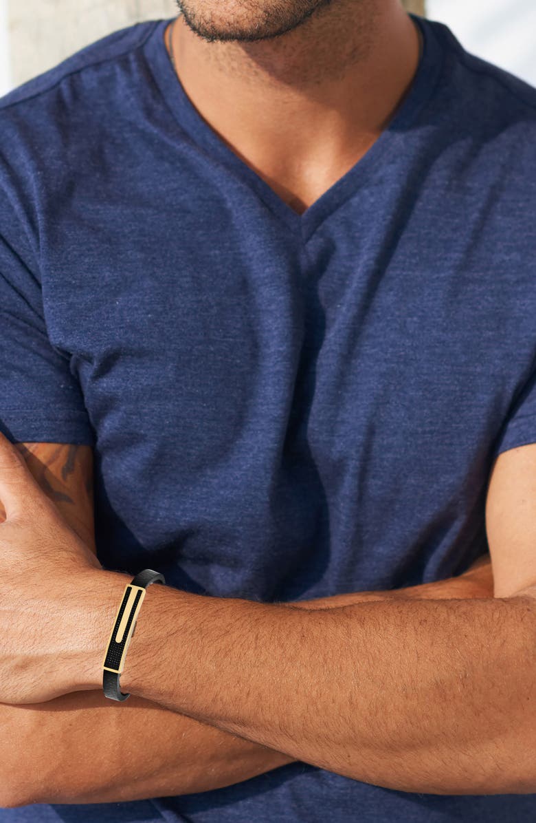 GEOFFREY BEENE Men's Carbon Fiber & Stainless Steel Bar Leather Bracelet, Alternate, color, Gold