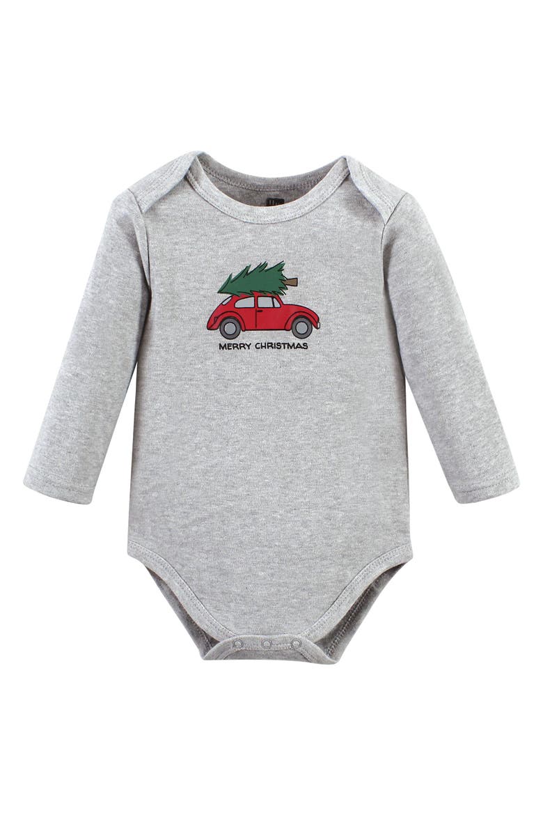 Essential Long-Sleeve Cotton Bodysuit Triple Set, Alternate, color, Christmas Scene