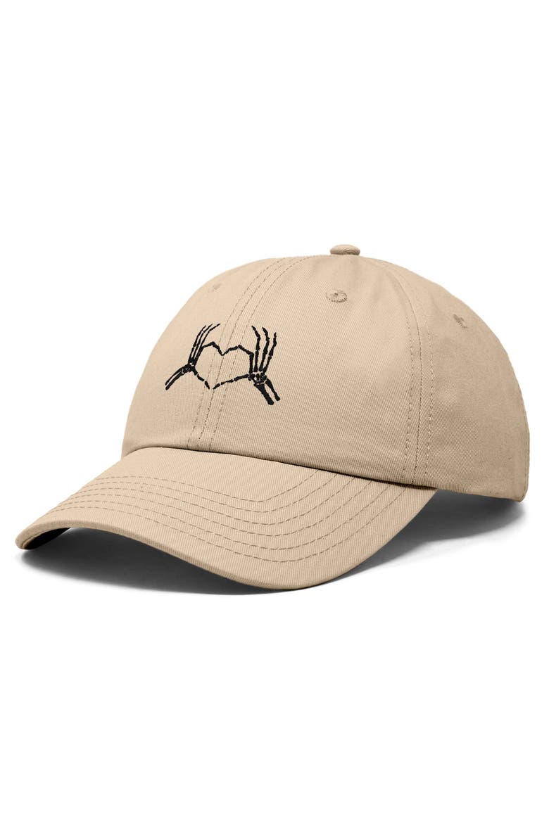 Skeleton Heart Embroidered Dad Hat, Alternate, color, Khaki
