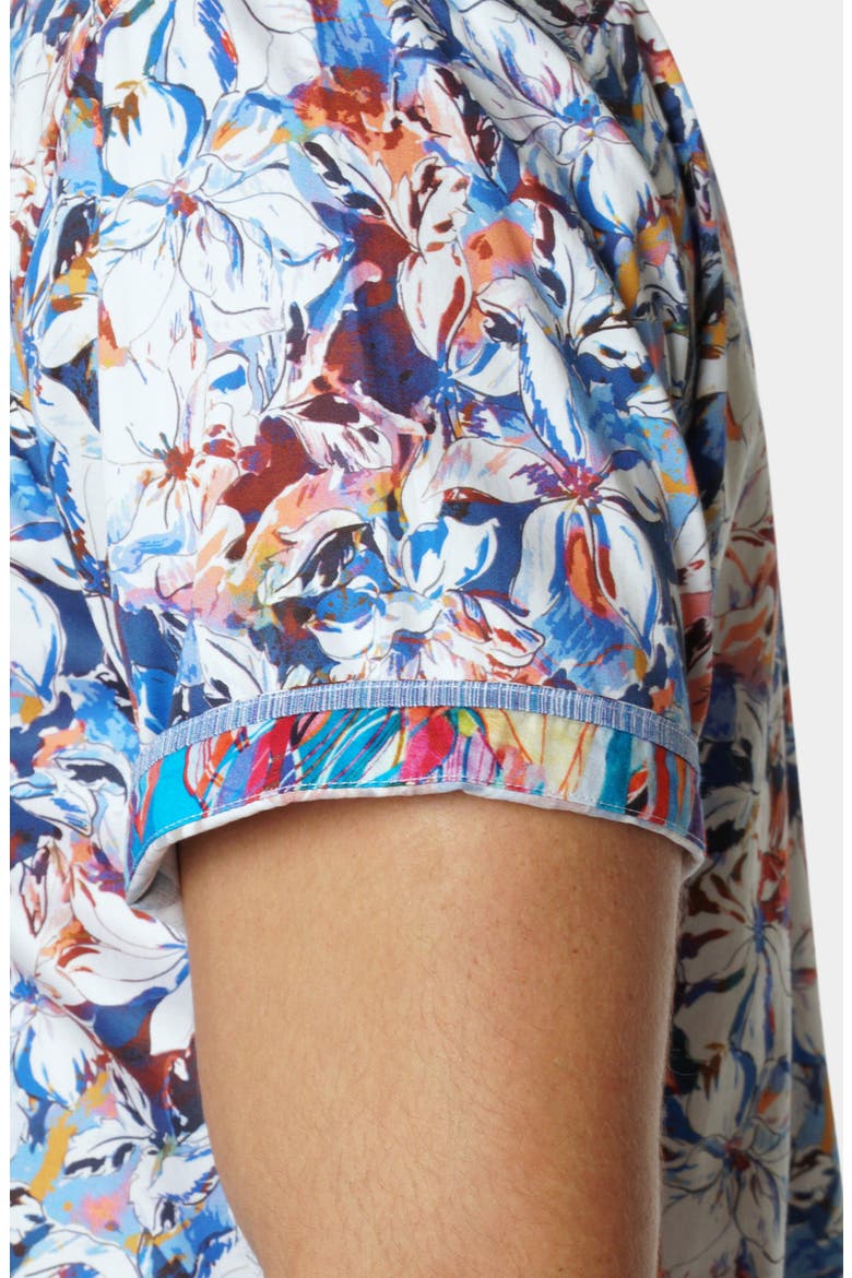 Floral Print Cotton Short Sleeve Button-Up Shirt, Alternate, color, WHITE/ BLUE MULTICOLOR